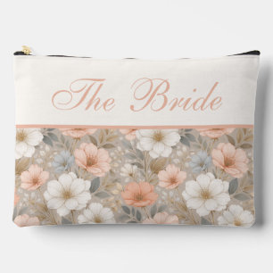 Pochette À Accessoires Fleurs blanches douces roses et bleues sur gris