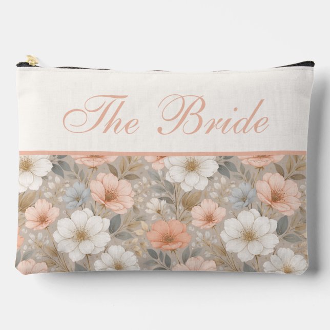 Pochette À Accessoires Fleurs blanches douces roses et bleues sur gris (Recto)