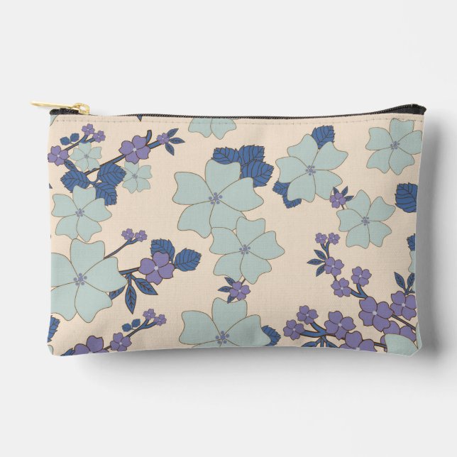 Pochette À Accessoires Fleurs Bleues, Fleurs Violettes, Motif Floral (Recto)