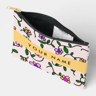 Pochette À Accessoires Fleurs colorées, Arrière - plan rose, Jaune