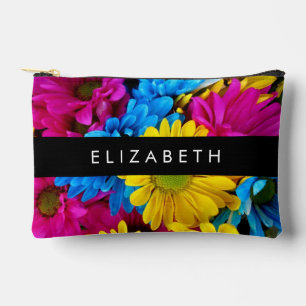 Pochette À Accessoires Fleurs colorées, Faisées, Boho, Votre Nom
