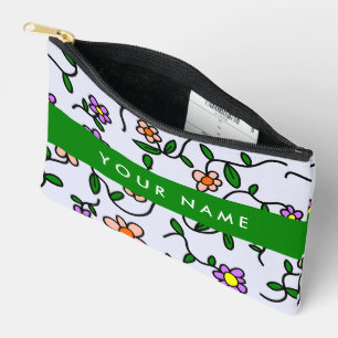 Pochette À Accessoires Fleurs Colorées, Fond Bleu, Vert