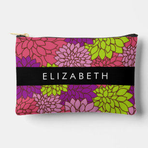 Pochette À Accessoires Fleurs Dahlia, Fleurs Colorées, Votre Nom