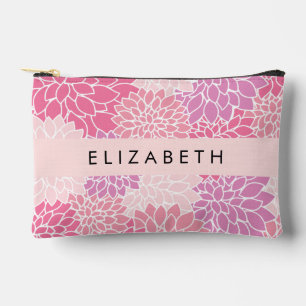 Pochette À Accessoires Fleurs Dahlia Roses, Motif De Fleurs, Votre Nom
