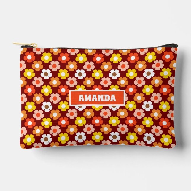 Pochette À Accessoires Fleurs d'automne rétro Motif Rouge (Recto)