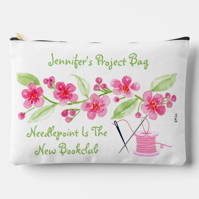 Pochette À Accessoires Fleurs de cerisier peintes à la main Needlepoint z (Recto)