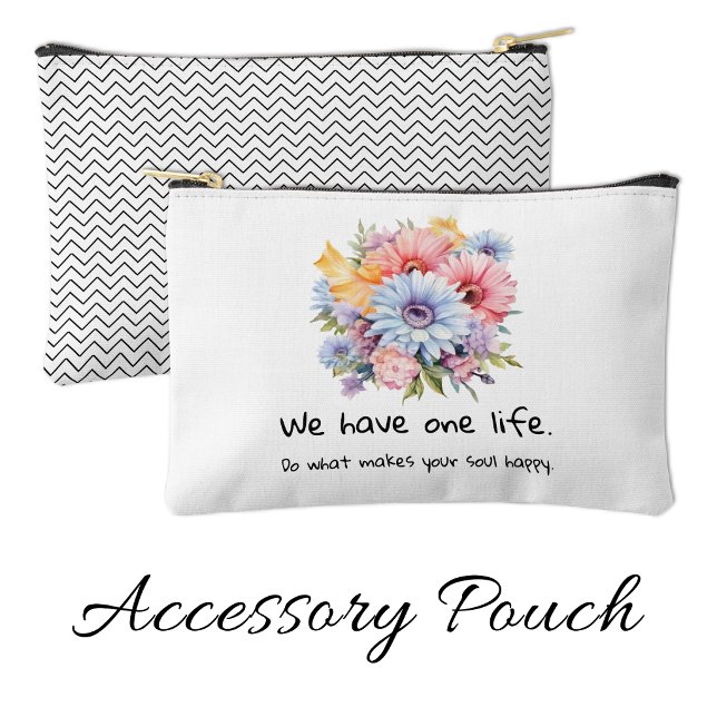 Pochette À Accessoires Fleurs de gerbera mots positifs blancs (Créateur téléchargé)