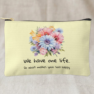 Pochette À Accessoires Fleurs de gerbera mots positifs jaune