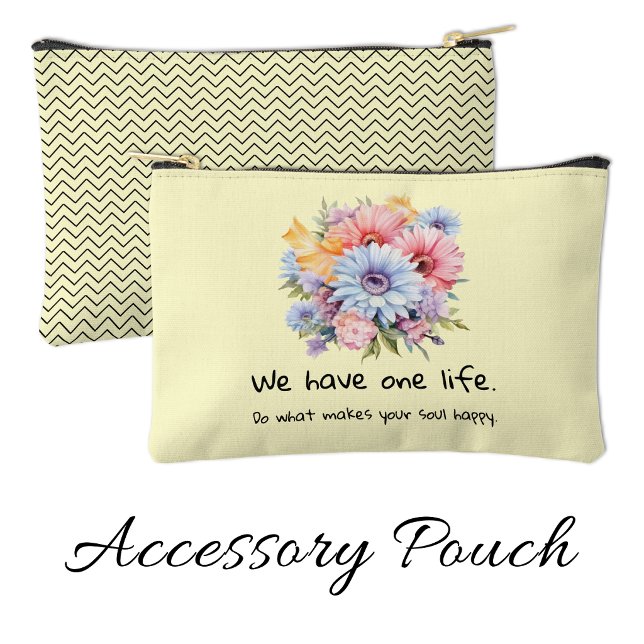 Pochette À Accessoires Fleurs de gerbera mots positifs jaune (Créateur téléchargé)