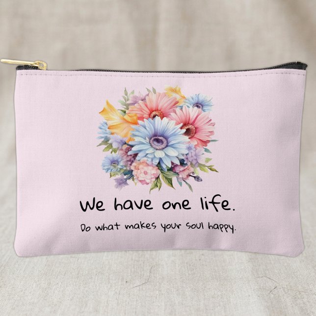 Pochette À Accessoires Fleurs de gerbera mots positifs rose (Créateur téléchargé)