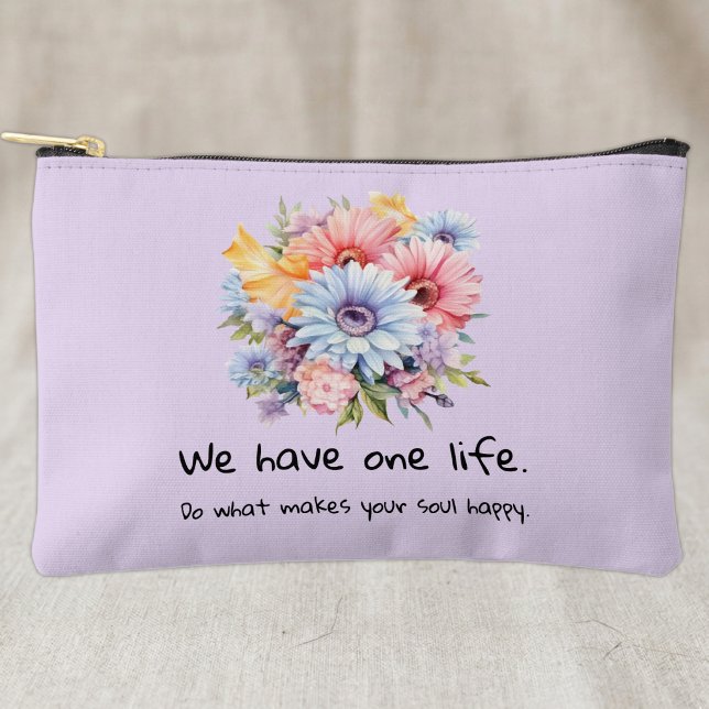 Pochette À Accessoires Fleurs de gerbera mots positifs violet (Créateur téléchargé)