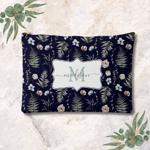 Pochette À Accessoires Fleurs de monogramme et feuilles de fougère floral