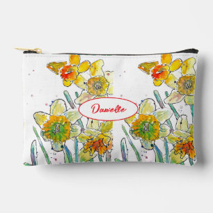 Pochette À Accessoires Fleurs de narcisse jaune motif aquarelle filles