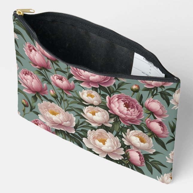 Pochette À Accessoires Fleurs de pivoines roses et blanches (Ouvrir)