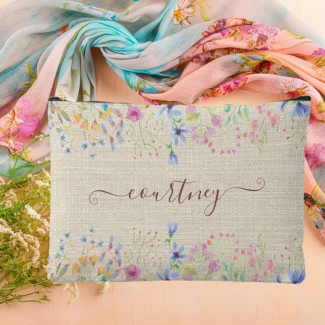Pochette À Accessoires Fleurs de printemps aquarelle personnalisées (Créateur téléchargé)