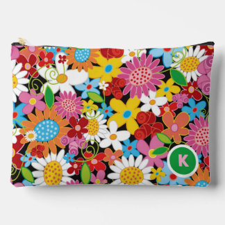 Pochette À Accessoires Fleurs de printemps colorées Whimsical Monogramme