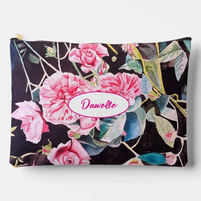 Pochette À Accessoires Fleurs de rose chou rose motif aquarelle filles (Recto)