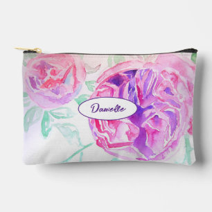 Pochette À Accessoires Fleurs de rose rose violet motif aquarelle filles