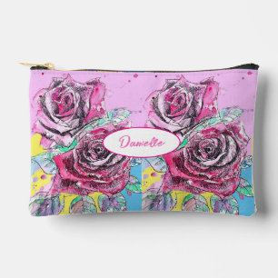 Pochette À Accessoires Fleurs de rose rouge rose motif aquarelle filles