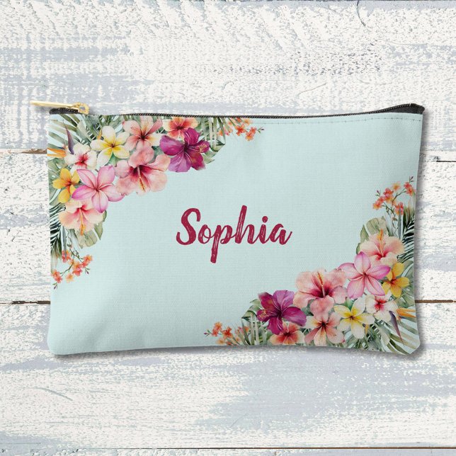Pochette À Accessoires Fleurs d'Hibiscus Rose Monogramme Floral Tropical (In situ)