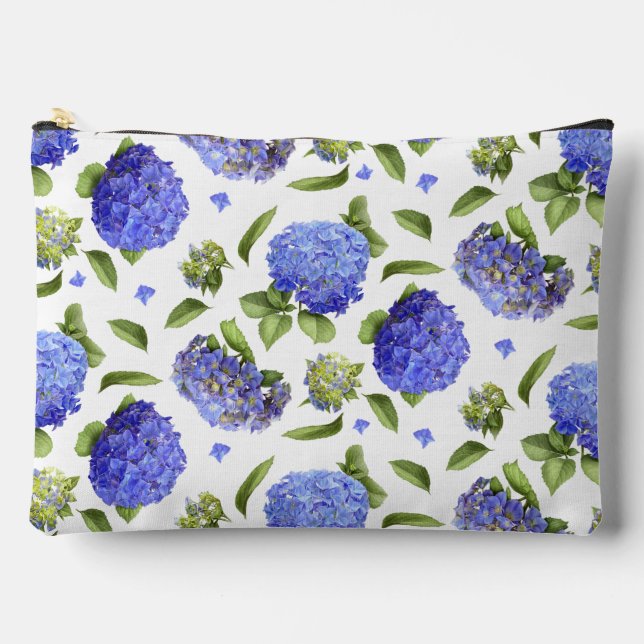 Pochette À Accessoires Fleurs d'Hortensia Bleu Art Botanique (Recto)