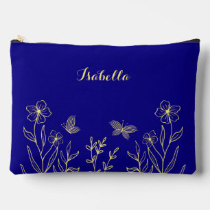 Pochette À Accessoires Fleurs d'or simples bleu