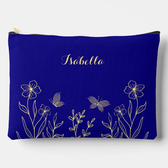 Pochette À Accessoires Fleurs d'or simples bleu (Recto)