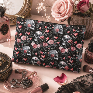 Pochette À Accessoires Fleurs gothiques de crânes et de roses