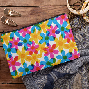 Pochette À Accessoires Fleurs hippies brillantes et audacieuses Retro Flo