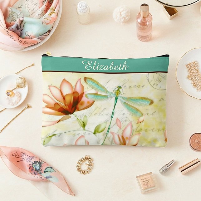 Pochette À Accessoires Fleurs personnalisées et libellule (Créateur téléchargé)