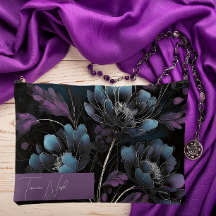 Pochette À Accessoires Fleurs personnalisées violet foncé et bleu