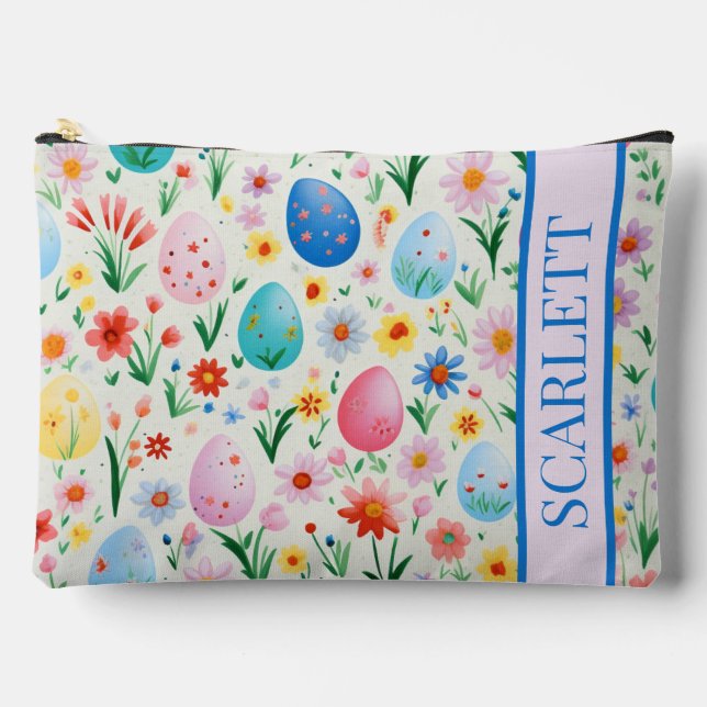 Pochette À Accessoires Fleurs printanières et oeufs de Pâques Personnalis (Recto)