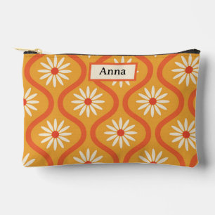 Pochette À Accessoires Fleurs Rétro sur Ogee Orange Milieu de Siècle Pers