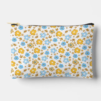 Pochette À Accessoires Fleurs rustiques bleues jaunes