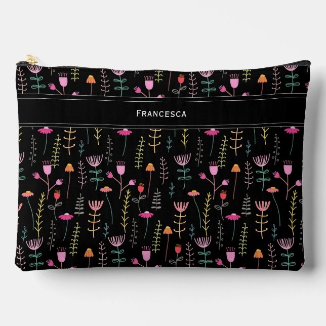 Pochette À Accessoires Fleurs sauvages de néon, monogramme personnalisé (Recto)