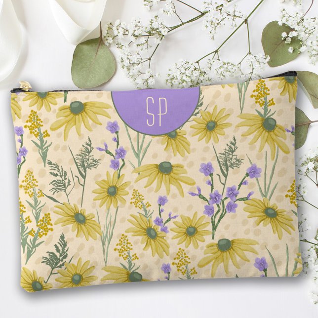 Pochette À Accessoires Fleurs sauvages jaunes monogrammes (Créateur téléchargé)
