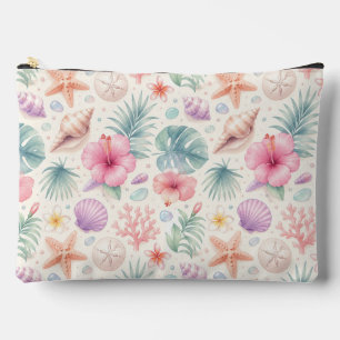 POCHETTE À ACCESSOIRES FLEURS TROPICALES ET COQUILLAGES ÉTÉ PASTEL
