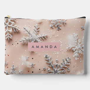 Pochette À Accessoires Flocon de neige personnalisé avec paillettes d'arg