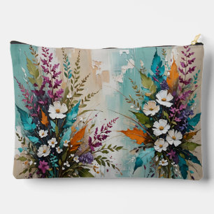 Pochette À Accessoires Floral coloré sur Beige Bleu Turquoise