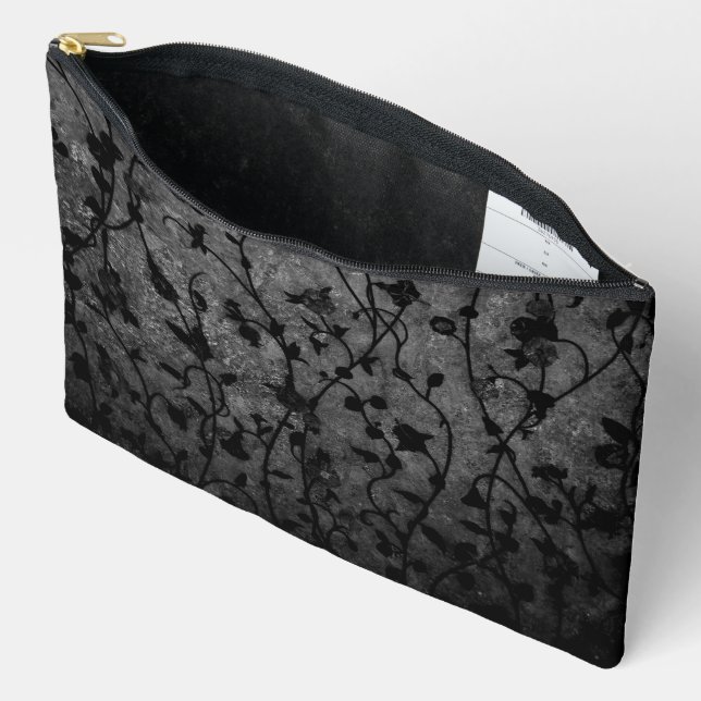 Pochette À Accessoires Floral d'antiquité gothique noir et blanc (Ouvrir)