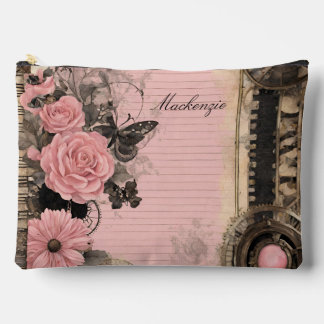 Pochette À Accessoires Floral rose victorien noir Steampunk Floral