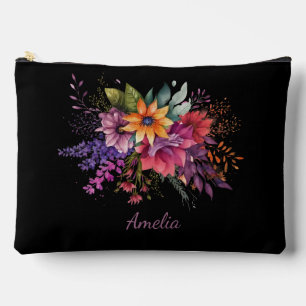 Pochette À Accessoires Florales élégantes sur noir