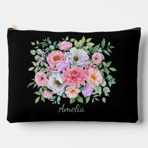 Pochette À Accessoires Florales élégantes sur noir