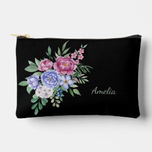 Pochette À Accessoires Florales élégantes sur noir