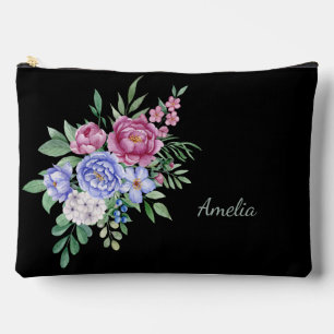 Pochette À Accessoires Florales élégantes sur noir