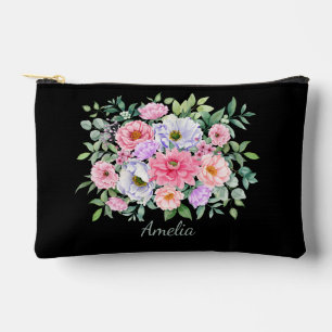 Pochette À Accessoires Florales élégantes sur noir