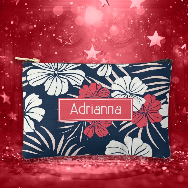 Pochette À Accessoires Flore tropicale rose et marine (Créateur téléchargé)