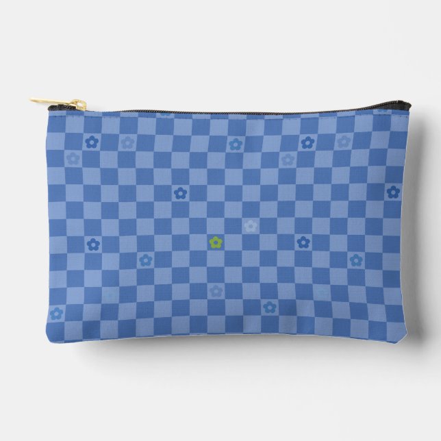 Pochette À Accessoires Flower Checkered Pattern No. 01 - Light Blue (Recto)