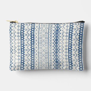 Pochette À Accessoires Foncé Fair Isle Aquarelle Cabincore bleu crème