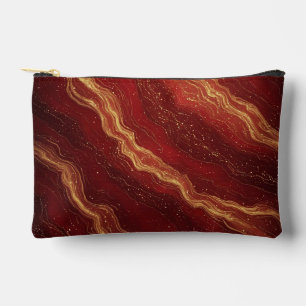 Pochette À Accessoires Fond abstrait en marbre doré avec tourbillons roug